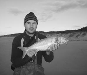 Will Thompson from Allways Angling with a 3kg salmon caught at Golden Beach using metal lures.